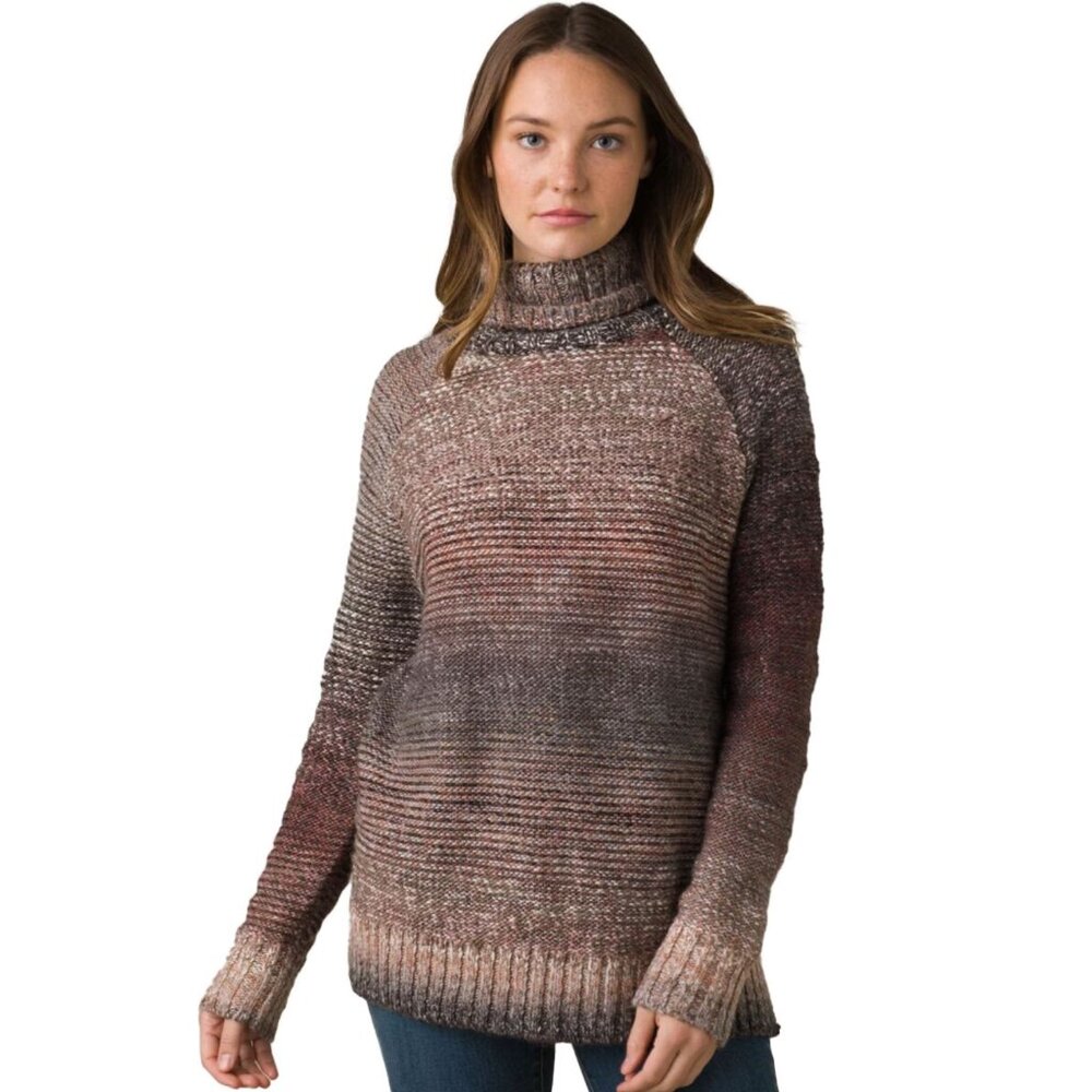Prana prAna Autum Rein Chunky Knit Sweater Tunic Turtleneck Charcoal Multi Women